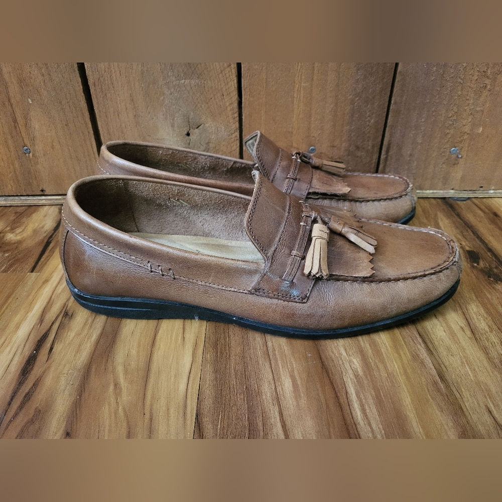 Mens Dockers Loafers Size 11M, Dress Shoes, Brown, Tan, Tassle Tips, Leather